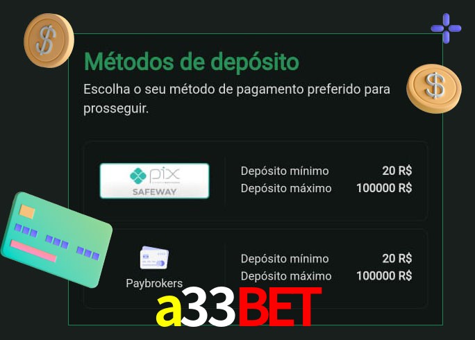 O cassino a33bet oferece uma grande variedade de métodos de pagamento